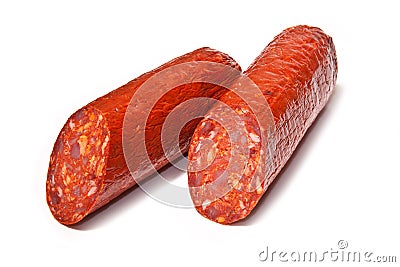 Halved Chorizo sausage Stock Photo