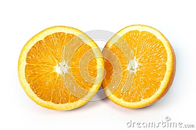 Halved fresh and healthy Orange Fruit isolated white Stock Photo