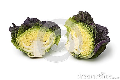 Halved fresh raw Pontoise cabbage isolated on white background Stock Photo