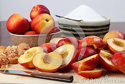 Halved nectarines Stock Photo