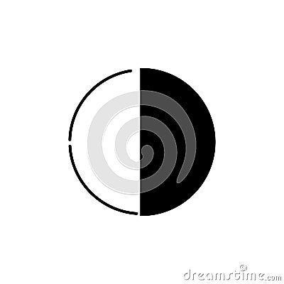 Halved round badge. Linear Half of circle icon. Stock vector illustration isolated on white background. Vector Illustration