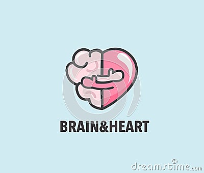 Halves of heart and brain that are hugging. Vector Illustration