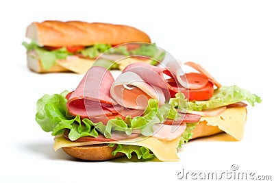 Halves of long baguette sandwich Stock Photo