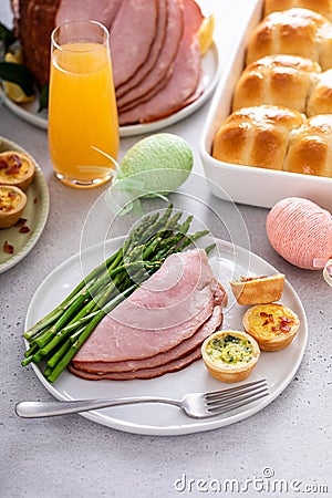 Ham, asparagus and mini quiches for Eater brunch Stock Photo