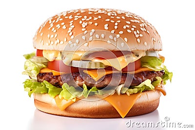 Ham Burger isolated on white background. AI generative. Stock Photo