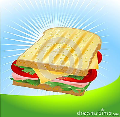 Ham and cheese sandwich Vector Illustration