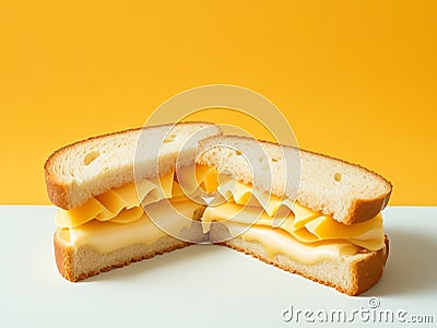 Ham and cheese sandwich picture Yellow background. Stock Photo