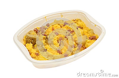 Ham eggs and potatoes breakfast TV dinner in a tray Stock Photo