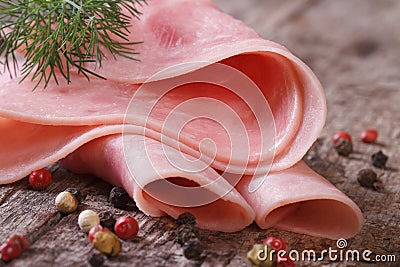 Ham macro on an old table with dill Stock Photo