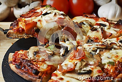 Ham and Mushroom Pizza Stock Photo