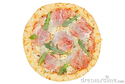 Ham pizza prosciutto from above isolated on white Stock Photo