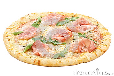 Ham pizza prosciutto isolated on white Stock Photo