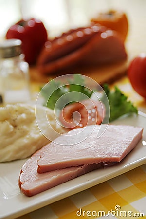 Ham and potatoes Stock Photo
