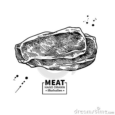 Ham slice vector drawing. Hand drawn hamon or pork meat illustration. Italian prosciutto Vector Illustration