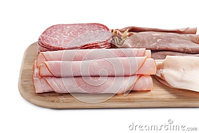 Ham in wooden plate Stock Photo