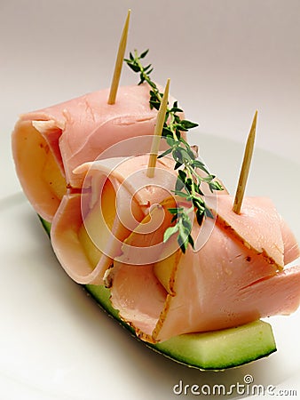 Ham Wrapped Rock Melon Stock Photo