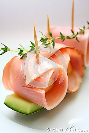 Ham Wrapped Rock Melon Stock Photo