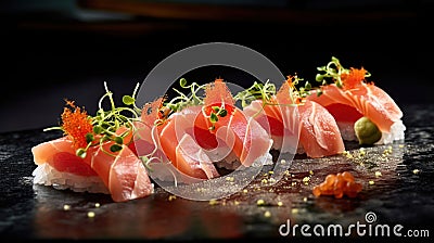 Hamachi sushi at sushi bar Generative AI Stock Photo