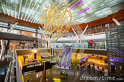 Hamad Airport, Quatar - July 9, 2021: Hamad International Airport interior halls and terminals Editorial Stock Photo