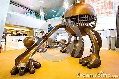Hamad Airport, Quatar - July 9, 2021: Whimsical Bronze Sculptures at Hamad International Airport Editorial Stock Photo