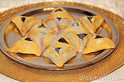 Hamantash cookies for Jewish festival of Purim Stock Photo