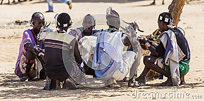 Hamar man at village market. Turmi. Lower Omo Valley. Ethiopia. Editorial Stock Photo