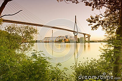 Hamburg, cable-stayed bridge crossing the harbour entra Stock Photo