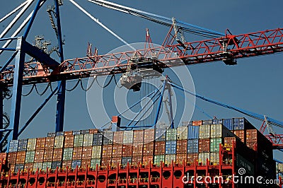 Hamburg cargo termnal in Germany Cosco shiping ship Editorial Stock Photo