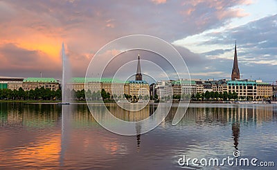 Hamburg city center and Binnenalster lake Stock Photo