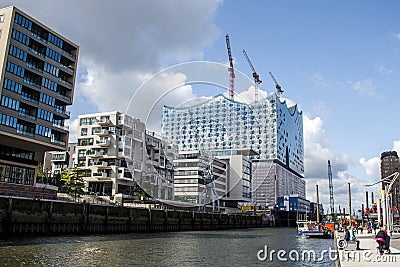 Hamburg City Germany Boats Harbor front of elb Philharmony 2 Editorial Stock Photo