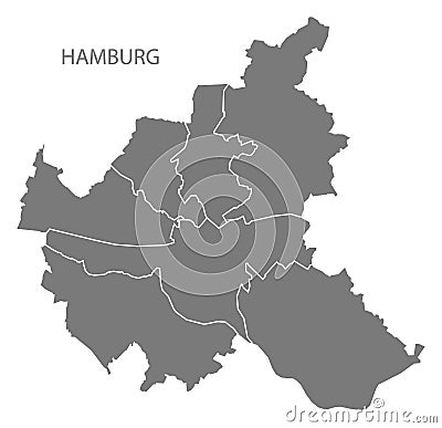 Hamburg city map with boroughs grey illustration silhouette shape Vector Illustration