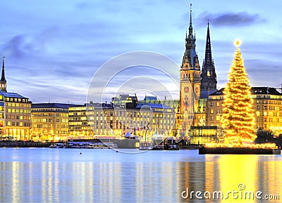 Hamburg, Germany with Christmass tree Stock Photo