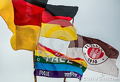 Hamburg, Germany, December 10th 2017: Flags of the soccer club F Editorial Stock Photo