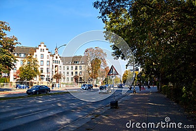 Hamburg, Germany - october 5, 2018: City streets of Germany. Residential buildings and house. Quiet calm streets of the city. Walk Editorial Stock Photo