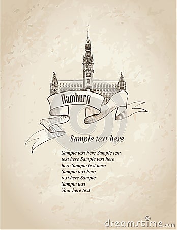 Hamburg Germany retro background Vector Illustration