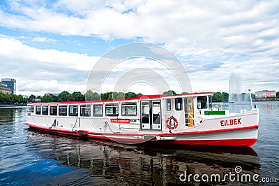 Cruiser boat float on river water in hamburg, germany Editorial Stock Photo