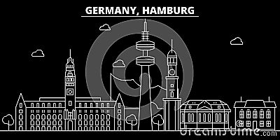 Hamburg silhouette skyline. Germany - Hamburg vector city, german linear architecture, buildings. Hamburg travel Vector Illustration