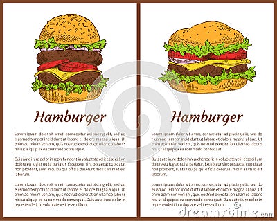 Hamburger Meal Posters Set Vector Illustration Vector Illustration