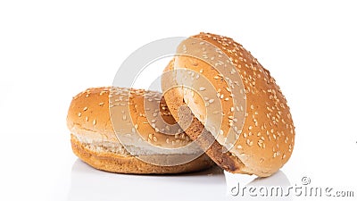 Hamburger bread with sesame on white background Stock Photo
