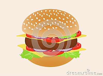 Hamburger or burger isolated on background. Vector Illustration