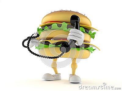 Hamburger character holding a telephone handset Stock Photo