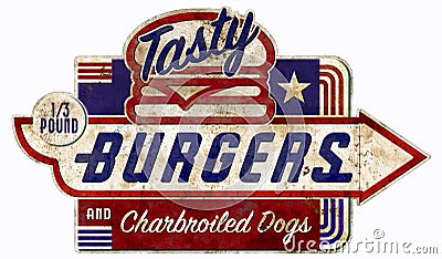 Burger and Hot Dog Sign Retro Hamburger vintage antique Stock Photo