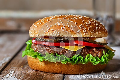Hamburger with cutlet grilled Stock Photo