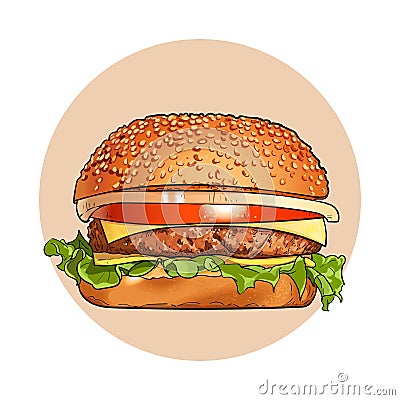Hamburger. Fast food.. Classic Cheeseburger. Vector Illustration