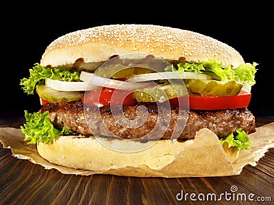 Hamburger - Fast Food isolated on black Background Stock Photo