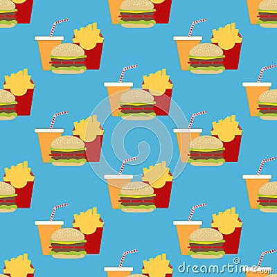 Hamburger Fast Food seamless pattern Vector Illustration