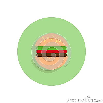 Hamburger flat icon. Round colorful button, Beef Burger circular Vector Illustration