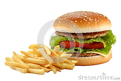 Hamburger and french fries Stock Photo