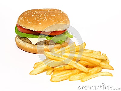 Hamburger and french fries Stock Photo