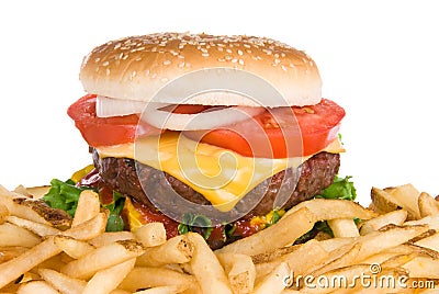 Hamburger and french fries Stock Photo